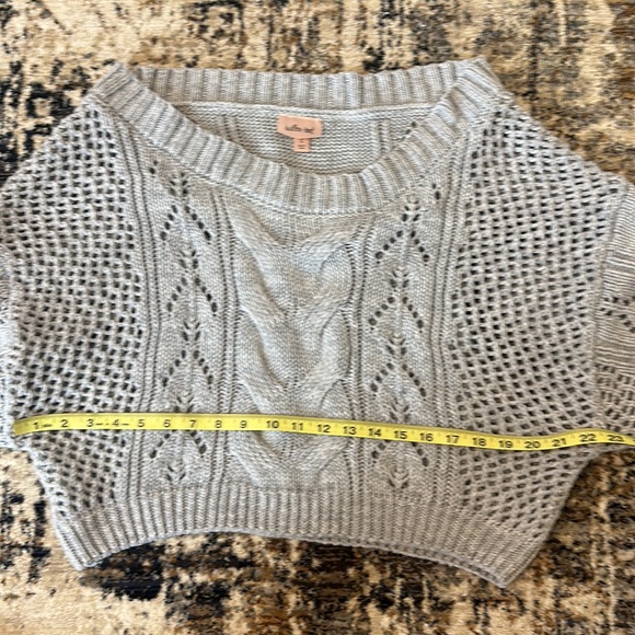 WILLOW & ROOT Pointelle Cropped Cable Knit Sweater LARGE Gray EUC! - Picture 7 of 8